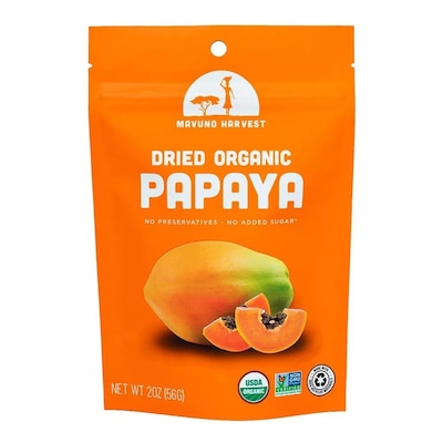 Mavuno Harvest Gluten Free Organic Dried Papaya Fruit Snacks, 2 oz., 6 Bags/Pack (MAHW-PPYA2OZ6PK)