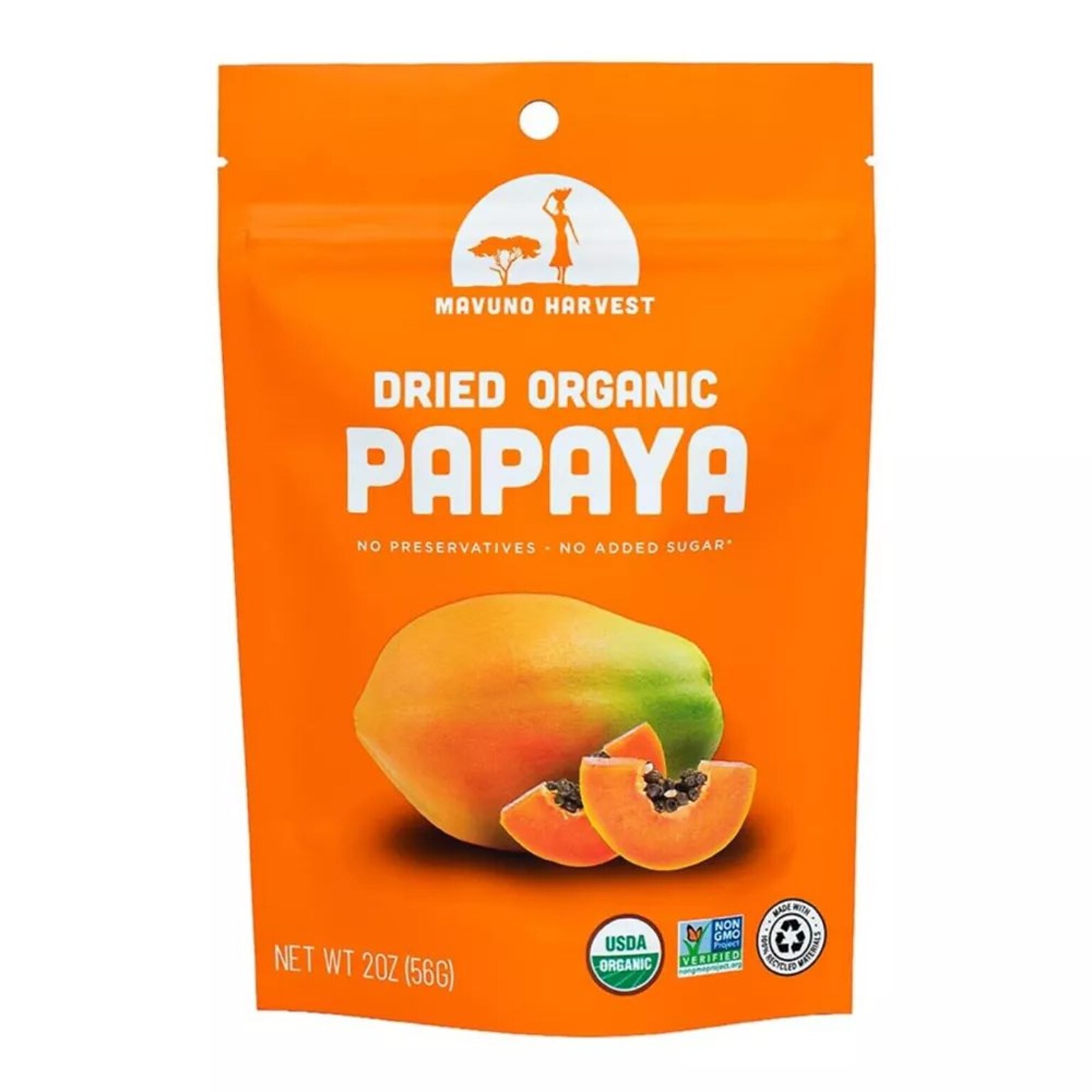 Mavuno Harvest Gluten Free Organic Dried Papaya Fruit Snacks, 2 oz., 6 Bags/Pack (MAHW-PPYA2OZ6PK)