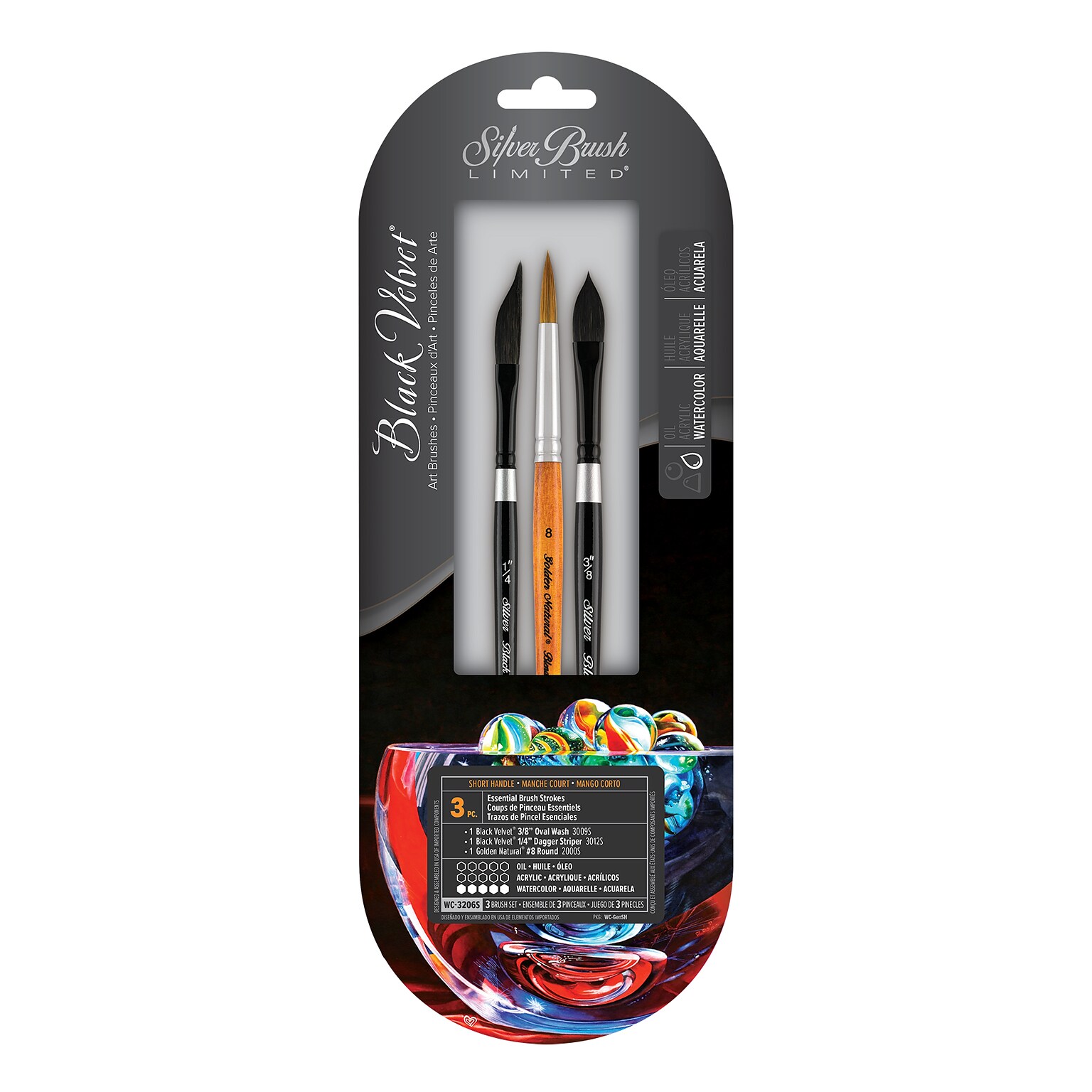 Silver Brush Black Velvet Essential Strokes Brush Pack, 3/Pack (SLVWC3206S)