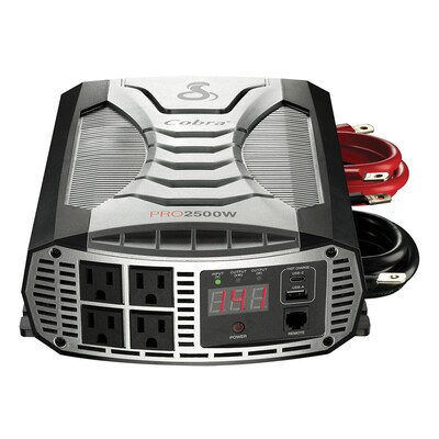 Cobra PRO 2500W Professional-Grade Power Inverter with 2 USB Ports, 4-Outlets, Black & Gray (CPI2500W)
