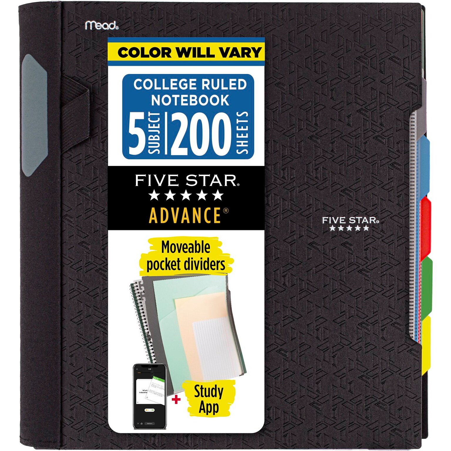 Five Star Advance 5-Subject Subject Notebooks, 8.5 x 11, College Ruled, 200 Sheets, Color Chosen at Random (06326)