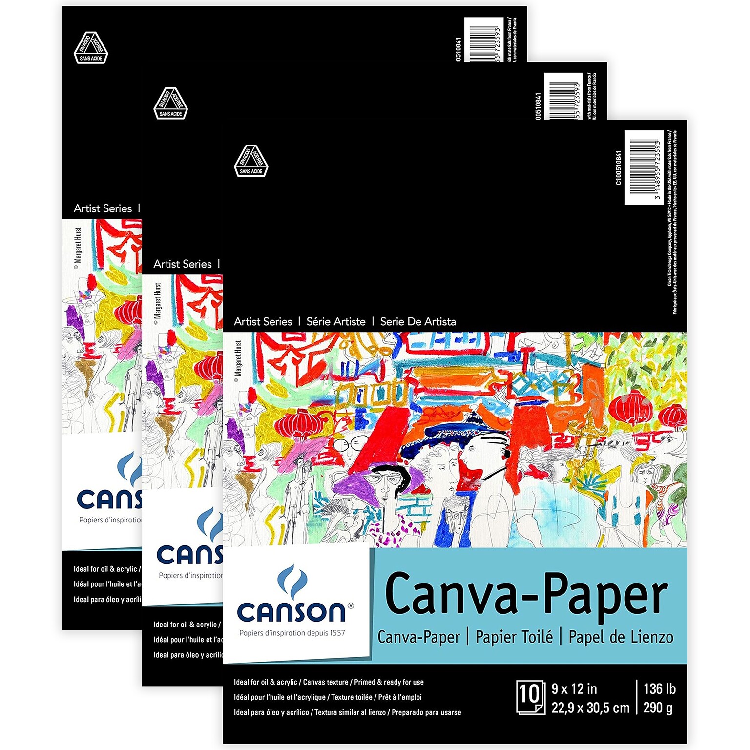 Canson Artist Series 9 x 12 Canvas Pad, 10 Sheets/Pad, 3 Pads/Bundle (MCXC100510841-3)