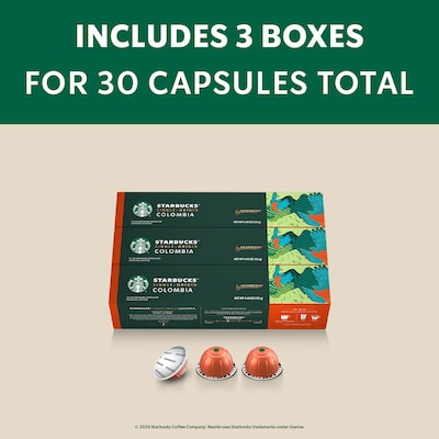 Nespresso Starbucks Single-Origin Colombia Coffee Nespresso Vertuo Capsules, Medium Roast, 30/Pack (163925)