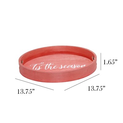 Elegant Designs Tis the Season Decorative 13.75 Round Wood Serving Tray w/ Handles, Red Wash (HG2