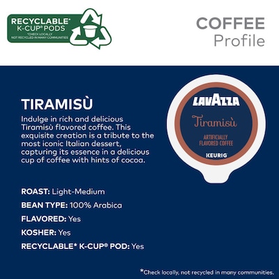 Lavazza Tiramisù Caffeinated Hot & Iced Coffee Keurig K-Cup Pods, Medium Roast, 88/Box (5000384724CT)