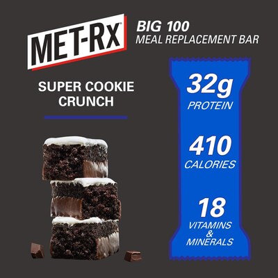 MET-Rx Big 100 Gluten Free Super Cookie Crunch Protein Bar, 3.52 oz., 9 Bars/Box (NRN55727)
