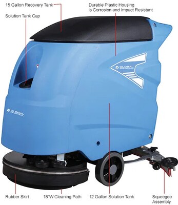 Global Industrial Auto Walk-Behind Floor Scrubber, 18" Cleaning Path (641263)