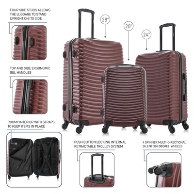 DUKAP Adly 3-Piece Hardside Spinner Luggage Set, TSA Checkpoint Friendly, Wine (DKADLSML-WIN)