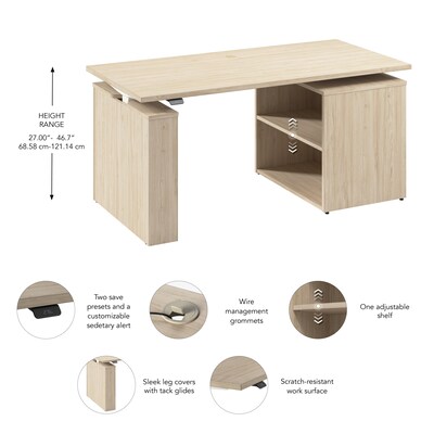 Bush Business Furniture Stratus 60"W Electric Adjustable Standing Desk with Bookcase, Natural Elm (SUT005NE)