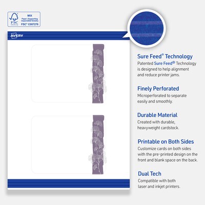 Avery Floral Design Matte Blank Card, White, 20/Pack (S00-F4Y)