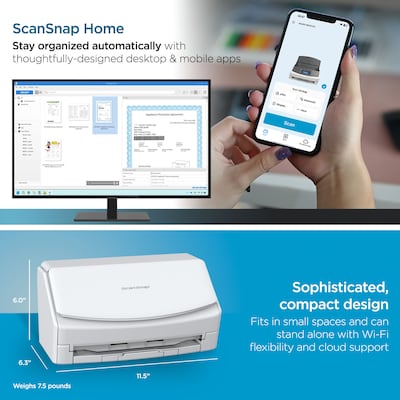 RICOH ScanSnap IX1600 PA03770-B615 Wireless Duplex Document Scanner, White