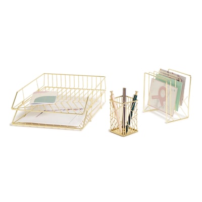 U Brands Vena Desk Organization Set, Gold Wire (3940U00-01)