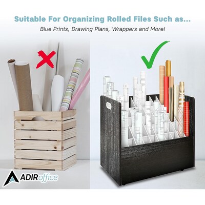AdirOffice 50-Slot Mobile Roll File, 28.5"H x 30"W x 15.75"D, Black (626-BLK-KIT1)