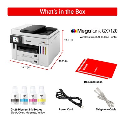 Canon Maxify GX7120 Wireless Color All-In-One Megatank Inkjet Printer, Best for Home Office (6880C002AA)