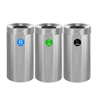 Alpine Industries Three-Stream Recycling Station, 81 Gallon, Stainless Steel (ALP475-27-R-T-CO)