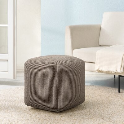 Anji Mountain Madison Ivory Mocha Bisque Fabric Square Pouf Ottoman (AMBPF104-1818)