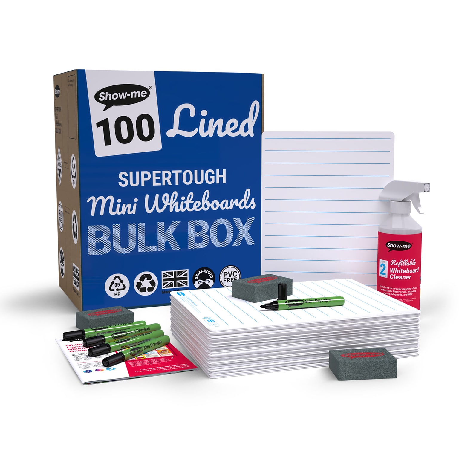 Show-me SUPERTOUGH Lined Mini Whiteboard Kit, Assorted Colors, 100/Set (EPTBSRLX)