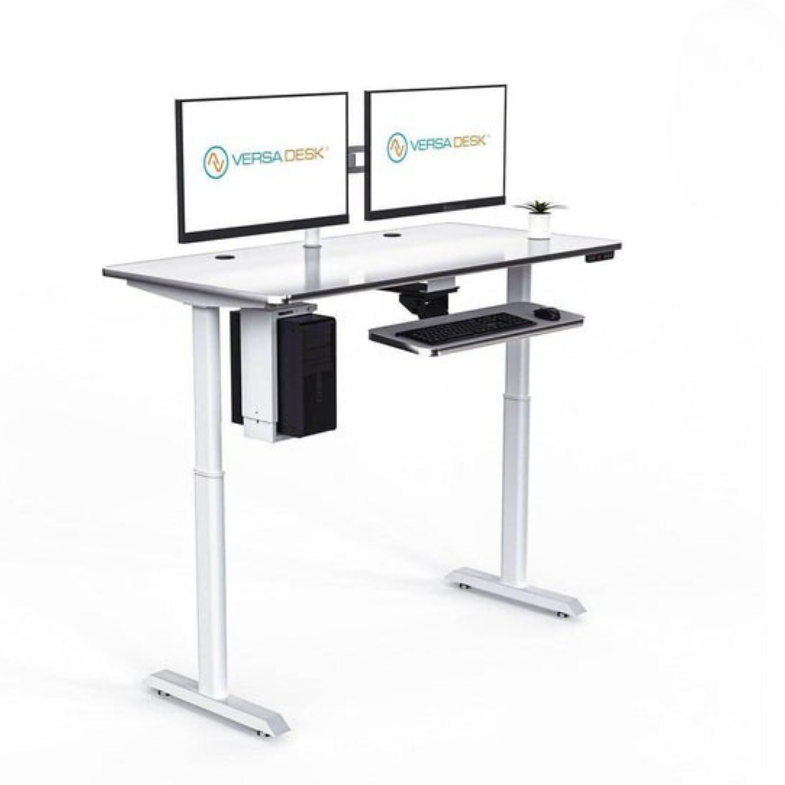 VersaDesk PowerLift 48W Electric Rectangular Adjustable Standing Desk, White (PLSDR4824-WW-APP)