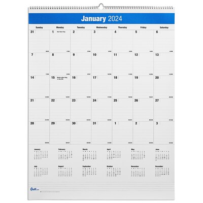 2024 Quill Brand® 30 x 20 Vertical Wall Calendar, Blue (5216524QCC)