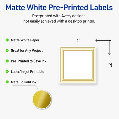 Avery Laser/Inkjet Square Multipurpose Labels, 2 x 2, White, 120/Pack (S00DHT)