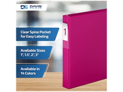 Davis Group Premium Economy 1" 3-Ring Non-View Binders, D-Ring, Pink, 6/Pack (2301-43-06)