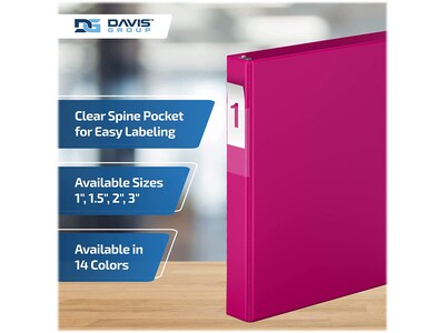 Davis Group Premium Economy 1" 3-Ring Non-View Binders, D-Ring, Pink, 6/Pack (2301-43-06)