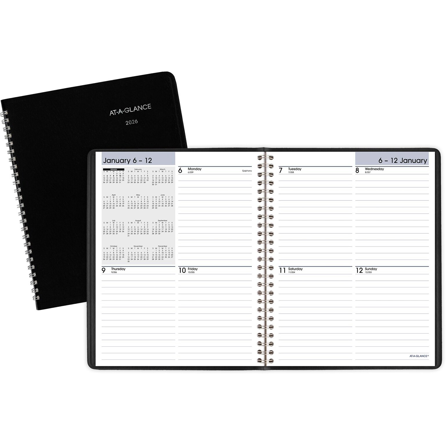 2026 AT-A-GLANCE DayMinder 7 x 8.75 Weekly Planner, Faux Leather Cover, Black (G535-00-26)