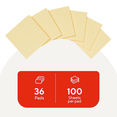 Staples Sticky Notes, 3 x 3, Sunshine Collection, 3600 Sheets – Standard Self-Stick Notes for Messages, Reminders & Planning
