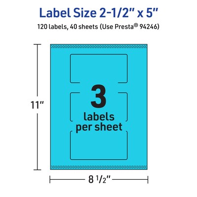 Avery Printable Rectangle Multipurpose Labels, 2.5" x 5", Bright Blue, 120/Pack (94246)