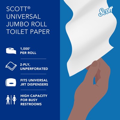 Scott Essential JRT Recycled Jumbo Toilet Paper, 2-ply, White, 1000 ft./Roll, 12 Rolls/Case (07805)