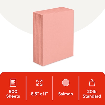 Staples Pastel 30% Recycled Color Copy Paper, 20 lbs., 8.5 x 11, Salmon, 500/Ream (14783)