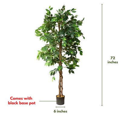 Forever Leaf 72" Artificial Ficus Silk Tree in Black Pot (FEV-FIC72)