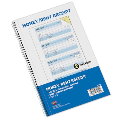 Cosco 2-Part Carbonless Receipts, 7.875 x 11, 50 Sets/Book (074050)