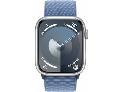 Apple Watch Series 9 (GPS) Smartwatch, 45mm, Silver Aluminum Case with Winter Blue Sport Loop  (MR9F