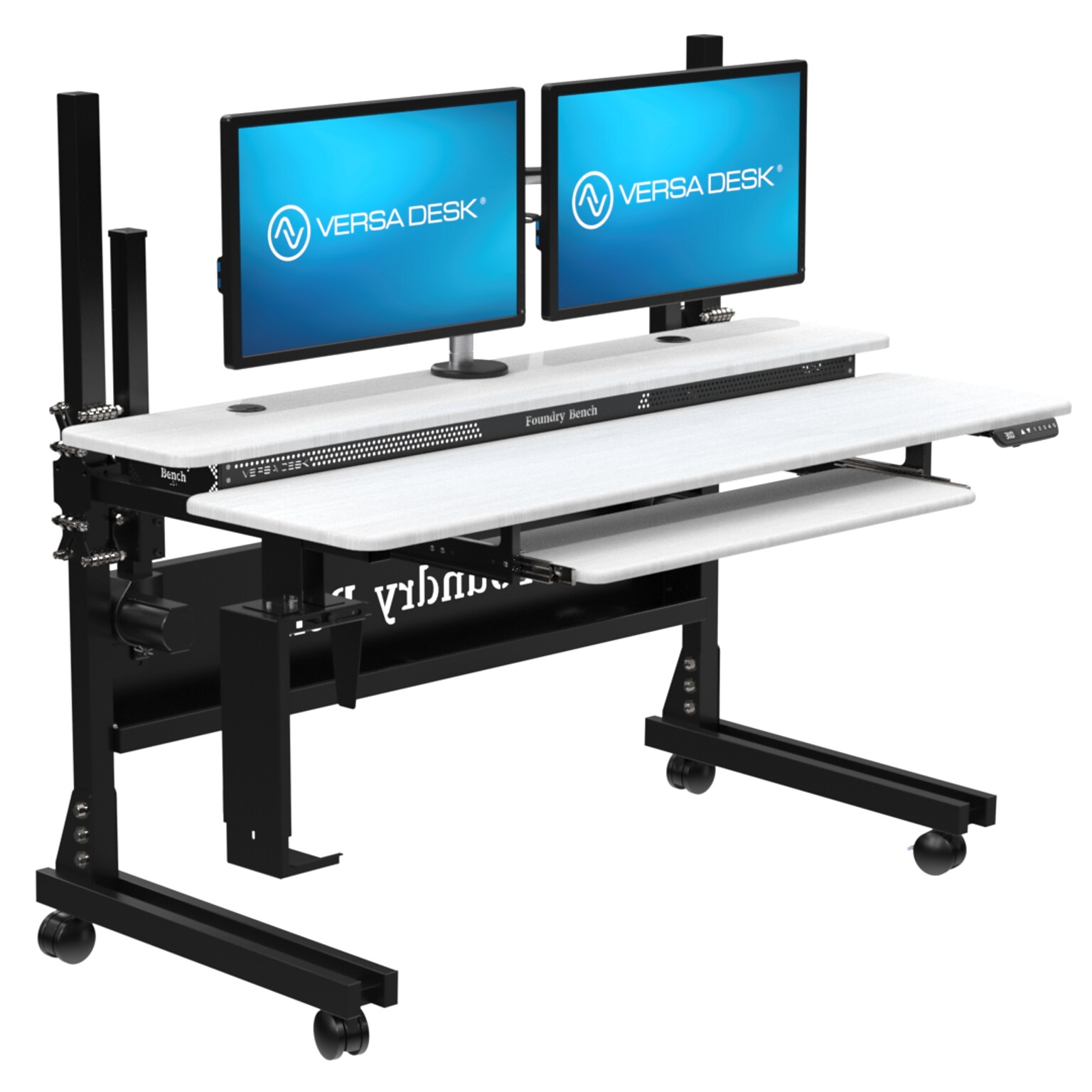 VersaDesk Foundry Bench 60W Electric Rectangular Adjustable Standing Desk, White/Black (FB6030-BW-APP)