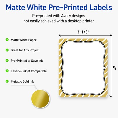 Avery Rectangle Laser/Inkjet Multipurpose Labels, 4 x 3-1/3, White, 40/Pack (19479370993)