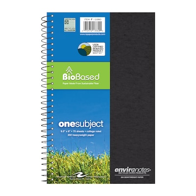 Roaring Spring Paper Products BioBased 1-Subject Notebooks, 6 x 9.5, College Ruled, 70 Sheets, Color Chosen at Random (13360)