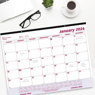 2026 Brownline Classic 22" x 17" Monthly Desk Pad Calendar, Burgundy/White (C1731V)