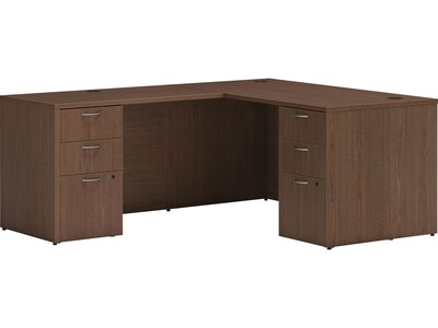 HON Mod 60W L-Shaped Double-Pedestal Desk, Sepia Walnut (HLPL6072LDESK2BBFSE1)