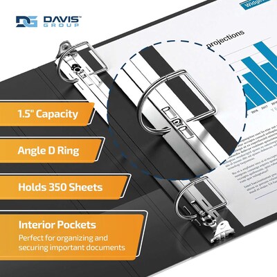 Davis Group QuickFit Heavy Duty 1 1/2 3-Ring Standard Binders, D-Ring, Black, 2/Pack (94021-02)