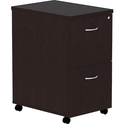 Lorell Essentials 2-Drawer Mobile Vertical File Cabinet, Letter/Legal Size, Lockable, 28.3H x 16W x 22D, Espresso/Silver