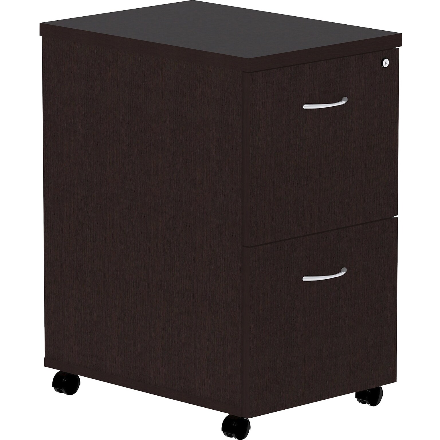 Lorell Essentials 2-Drawer Mobile Vertical File Cabinet, Letter/Legal Size, Lockable, 28.3H x 16W x 22D, Espresso/Silver