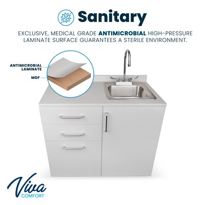 Viva Comfort 36.32"H x 36"W Exam Room Medical Cabinet With Sink, 3-Drawers, Gray (ADI902-B-36-R-GRY)