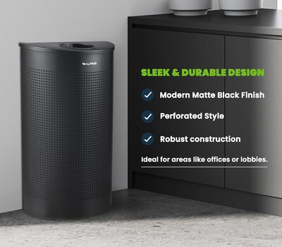 Alpine Industries Stainless Steel Trash Can, 12 Gallon, Black (ALP438-12HR-BLK)