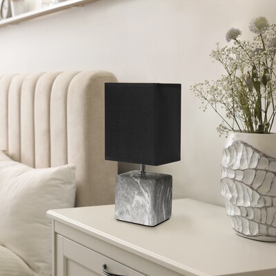 Simple Designs Petite Marbled Ceramic Table Lamp Fabric Shade, Black with Black Shade (LT2071-BOB)