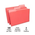 Quill Brand® File Folders, Assorted Tabs, 1/3-Cut, Legal, Red, 100/Box (741013RD)