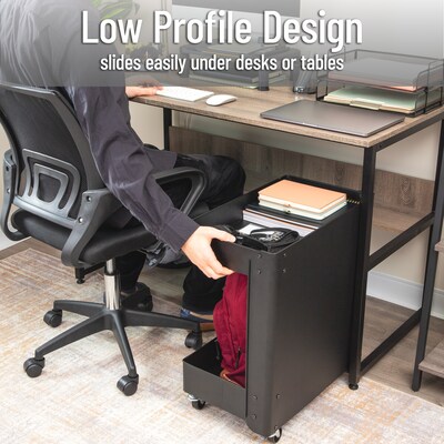 Mind Reader 2-Shelf Metal Mobile Utility Cart with Lockable Wheels, Black (UDCART-BLK)