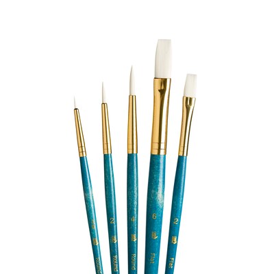 Princeton RealValue Mixed Media Synthetic Taklon Variety Brush Set, Assorted, Blue, 5/Set, 3 Sets/Bundle (PBXPR9174-3)