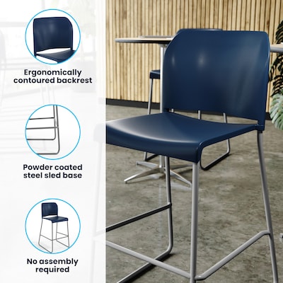 Flash Furniture Hercules Kenai Classic Plastic Stacking Full Back Bar Stools, 3-Pieces (3RUT239AHBSNV)