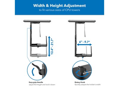 Mount-It! Deluxe Steel CPU Mount with Sliding Track, Matte Black (MI-7172)